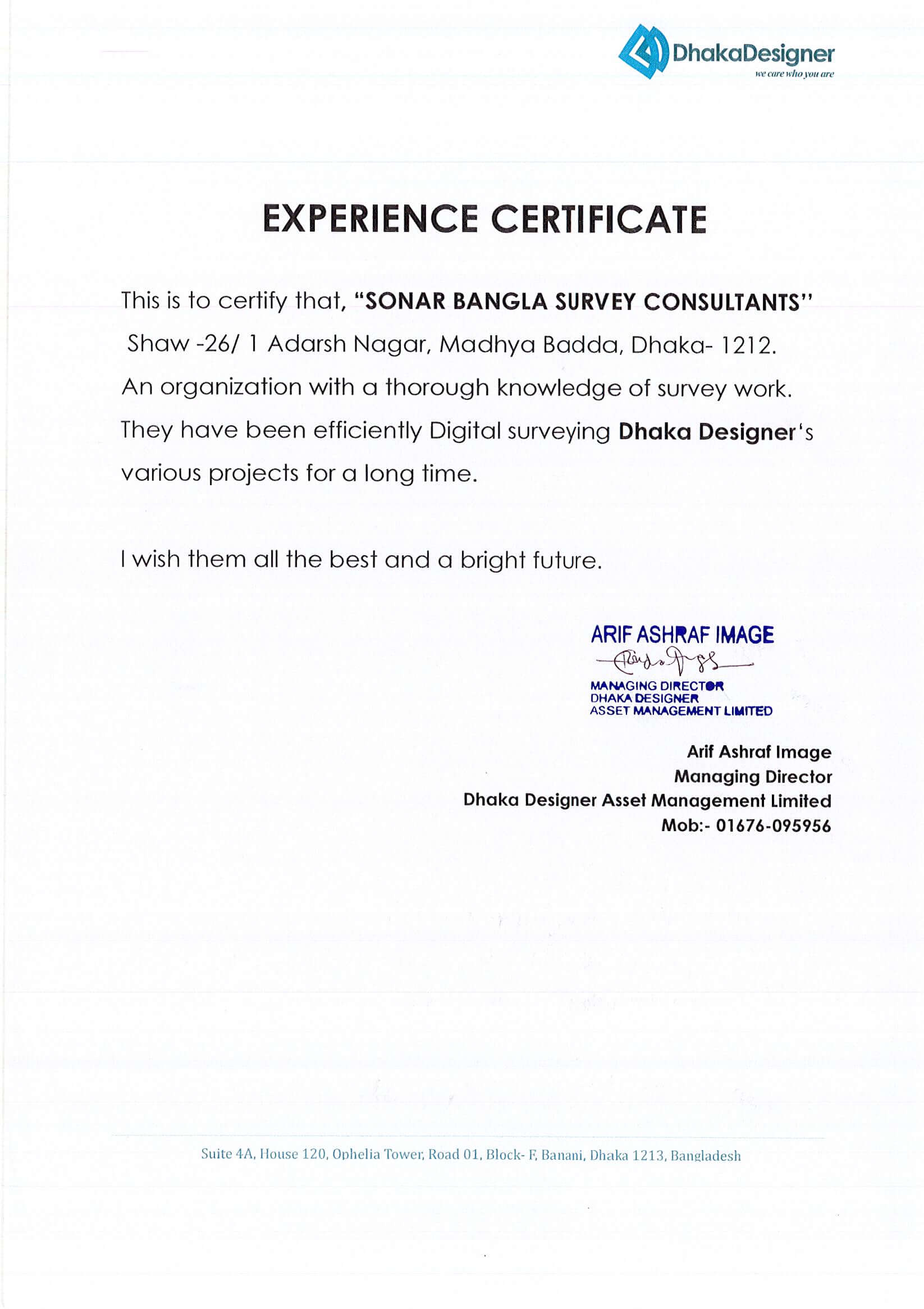 Land Survey Experience Certificate